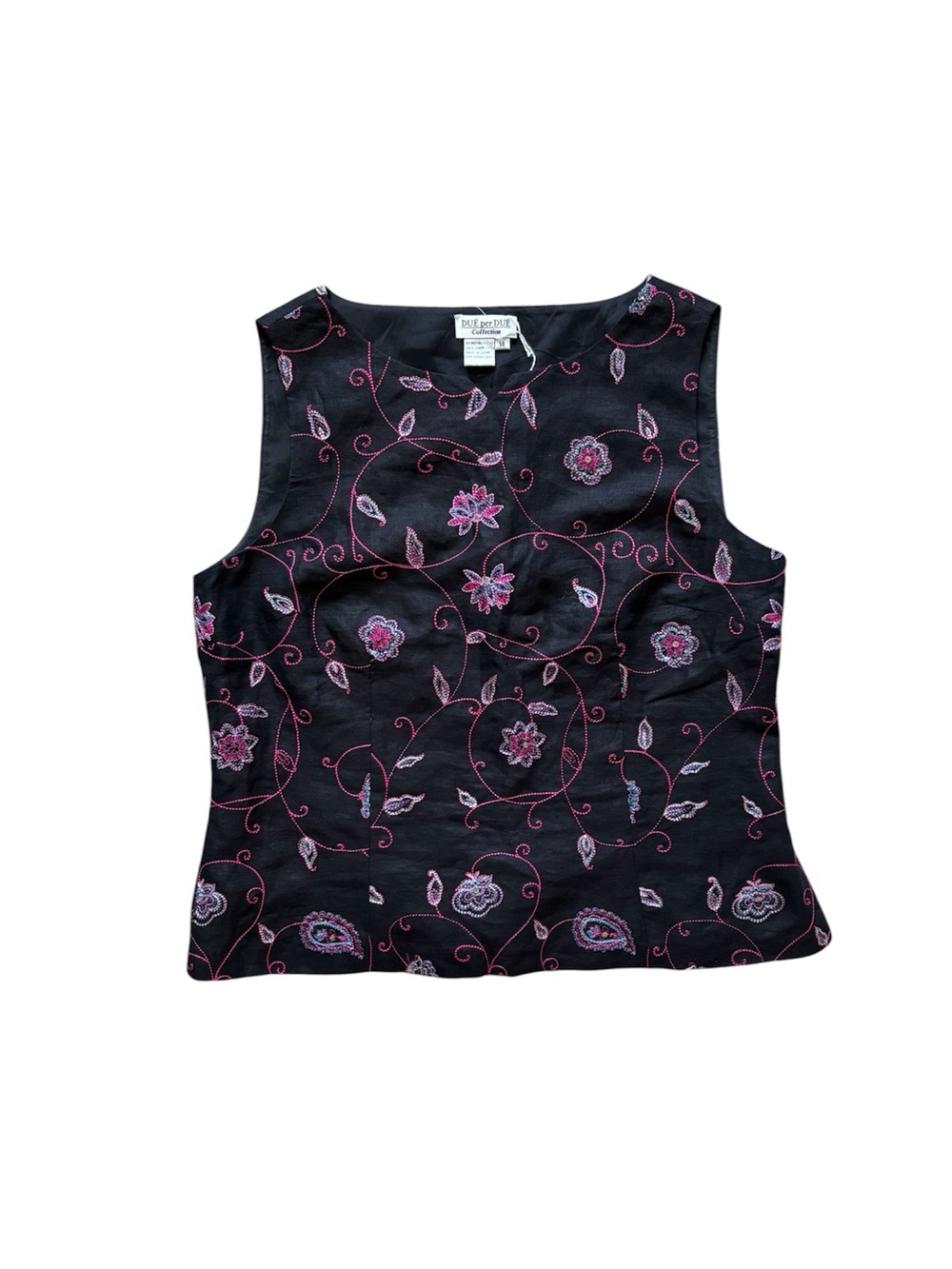 Vintage 90s Y2K Embroidered Linen Tank Whimsy Boho Fairy 14/XL
